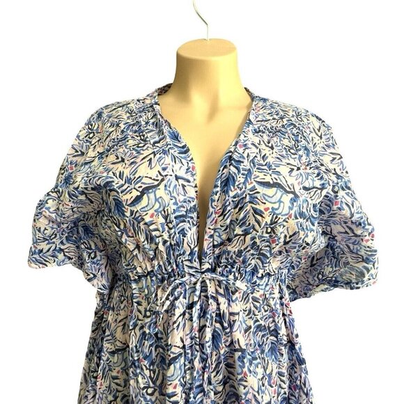SIMPLY SOUTHERN Tropical Swimsuit Cover Up Kimono Small/Medium Blue Beach Resort - Picture 2 of 12